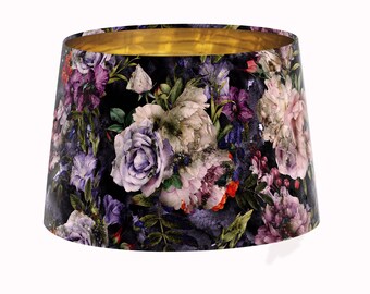 Tapered Lamp Shade in Vintage Flowers Velvet and Gold Lining
