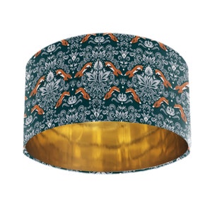 Fox woodland Lampshade in forest green with metallic lining