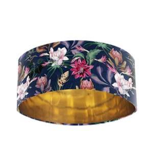 Luxury Blossoms Velvet Lamp Shade in Navy Blue with Gold Lining