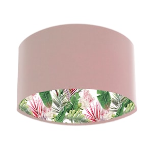 Baby Pink Velvet Lampshade, Tropical Floral Lining, Handmade in the UK