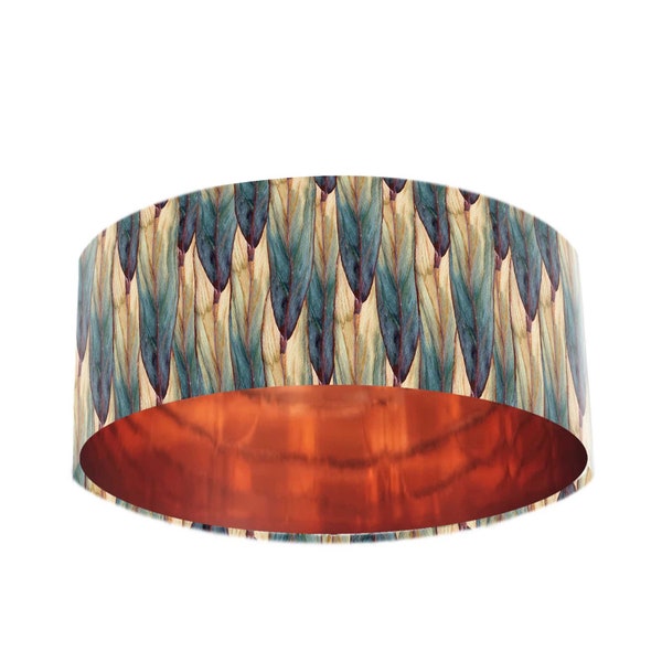 Extra Large Lampshade Handmade in Autumn Leaves Velvet & Mirror Copper Lining, Available as 40cm, 50cm, 60cm lampshade