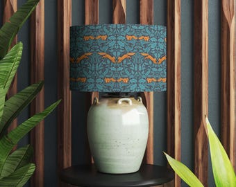 Squirrel woodland Lampshade in teal blue with white or metallic lining