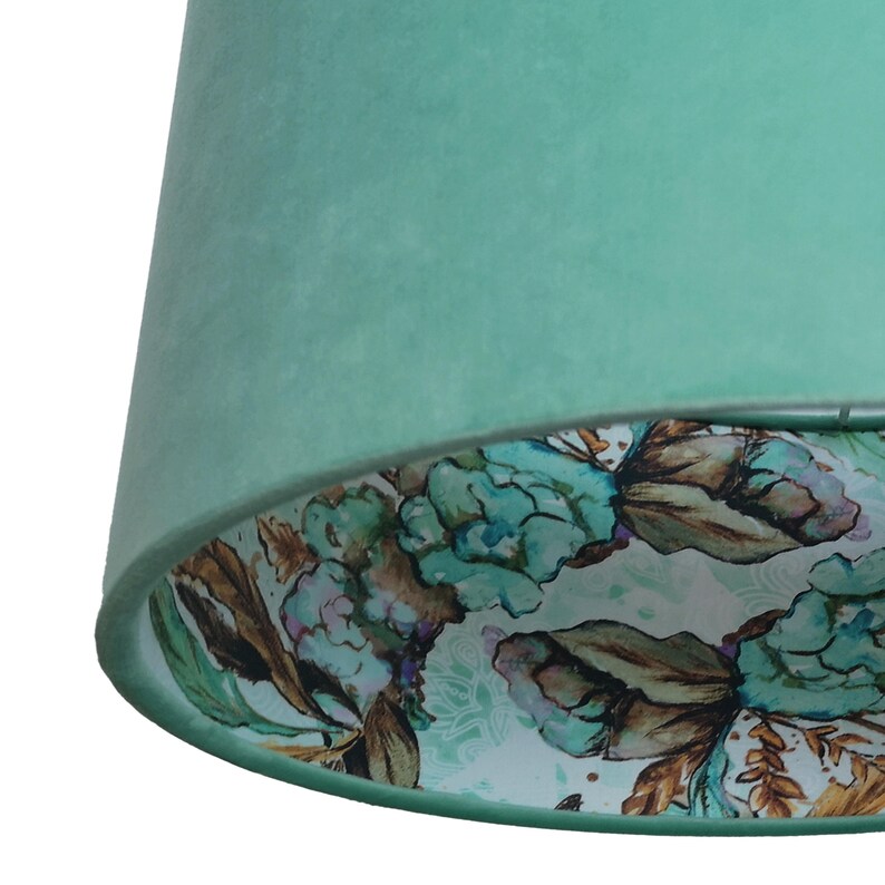 Boho Mint Green Fabric Lampshade with Butterflies and Floral Liner image 3