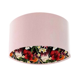 Baby Pink Velvet Lampshade with Black Tropics Lining, Tropical Lampshade, Lamp Shade Ceiling, Lamp Shades for Floor Lamps, for Table Lamps