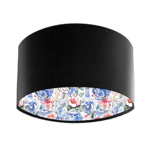 Black Lamp Shade with Oriental Lining, Patterned Lamp Shade