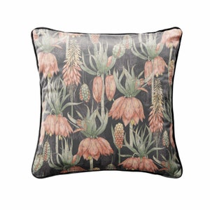 Exotic Flora Velvet Cushion with Black Piping