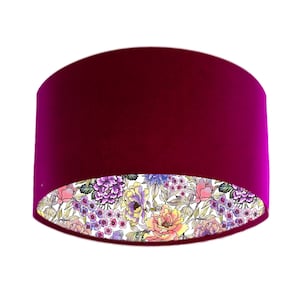 Summer Wildflowers Light Shade in Red Claret Velvet, Colourful Lampshade