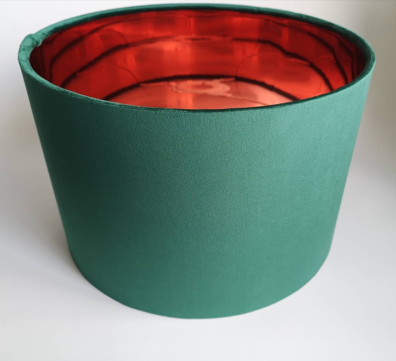Bottle Green Velvet Lampshade with Mirror Copper Lining image 5