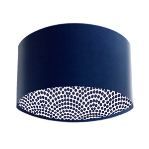 Navy Blue Velvet Lampshade with Japanese Dots Fabric Lining