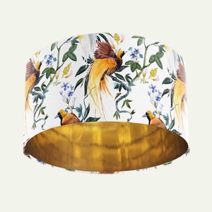 Tropical Yellow Birds Lampshade with Mirror Gold Lining