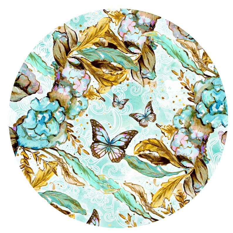 Boho Mint Green Fabric Lampshade with Butterflies and Floral Liner image 5
