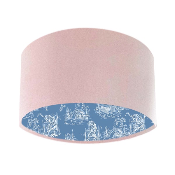 Baby Pink Velvet Lampshade With Rackley Blue Tiger Chinoiserie Lining