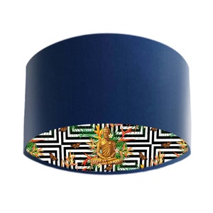 Buddha Lamp Shade in Navy Blue Velvet, Spiritual Home Decor