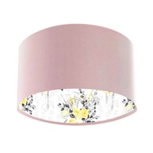 Baby Pink Velvet Lampshade with Grey & Yellow Flowers