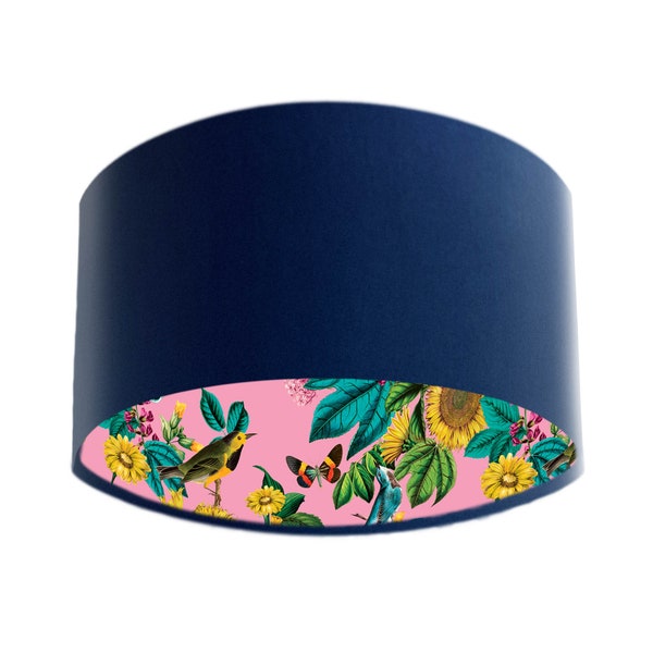 Navy Blue Velvet Lampshade, Bird Lampshade, Handmade Lampshades, Table Lampshade, Ceiling Lamp shades, Floral Lamp Shade, Gift