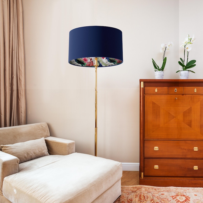 Navy Blue Velvet Lampshade Birds Peacock Feathers Lampshade Etsy UK