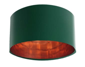 Bottle Green Velvet Lampshade with Mirror Copper Lining