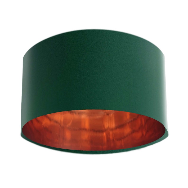 Bottle Green Velvet Lampshade with Mirror Copper Lining image 1