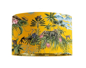 Mustard Lemur Lampshade – Jungle Drum Shade with Mirror Gold Lining
