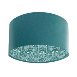 Teal Blue Velvet Lampshade with Woodland Lining in Teal Blue