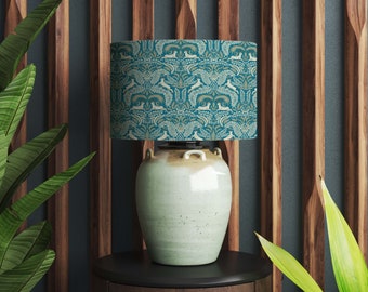 Deer woodland Lampshade in teal blue with white or metallic lining