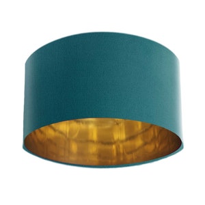 Teal Blue Velvet Lampshade with Mirror Gold Lining, Handmade in the UK