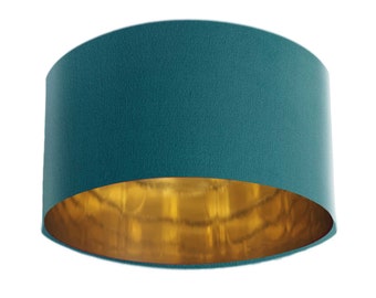 Teal Blue Velvet Lampshade with Mirror Gold Lining, Handmade in the UK