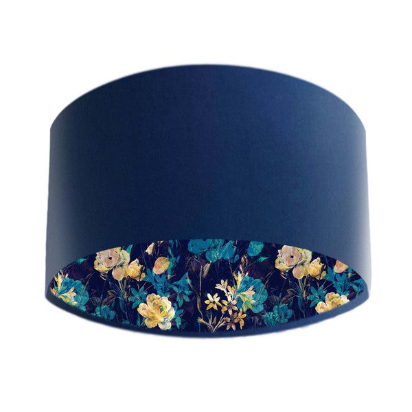 Navy Blue Velvet Lampshade & Blue Floral Lining, Double Sided Lampshade