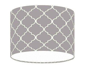 Drum Lampshade White Grey Geometric Pattern Ceiling Pendant Table Lamp 20-40cm