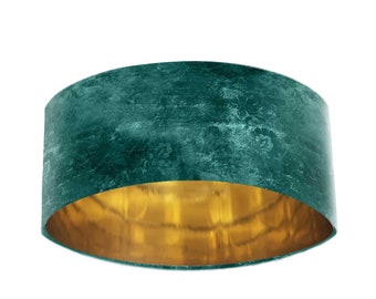 Extra Large Vintage Distressed Green Velvet Lampshade & Gold Lining, Extra Large Lamp Shade For Floor Lamps