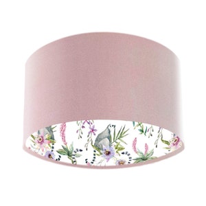 Baby Pink Velvet Lampshade with Lemur Fabric Lining, Handmade in the UK