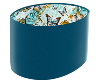 Teal Lampshade Lined with Boho Butterfly Fabric - Floral Lamp Shade