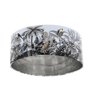 Extra Large Velvet Lampshade with Grey Rainforest & Mirror Silver Lining