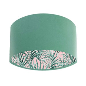Mint Green Velvet Lampshade with Palms Delight Lining, Ceiling Lampshade