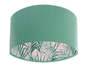 Mint Green Velvet Lampshade with Palms Delight Lining, Ceiling Lampshade