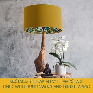 Birds and Sunflower Lampshade Handmade with Mustard Yellow Velvet, Lampshade Ceiling, Lampshades Table Lamps, Mustard Lampshade, Light Shade