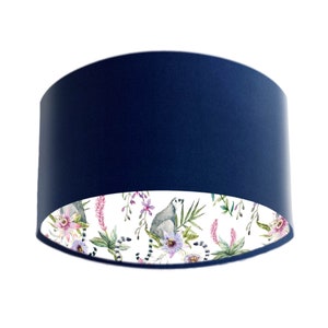 Navy Blue Velvet Lampshade with Lemur Fabric Lining