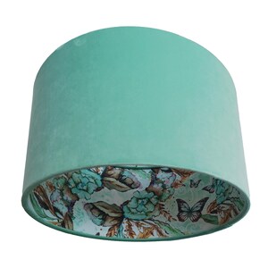 Boho Mint Green Fabric Lampshade with Butterflies and Floral Liner image 2