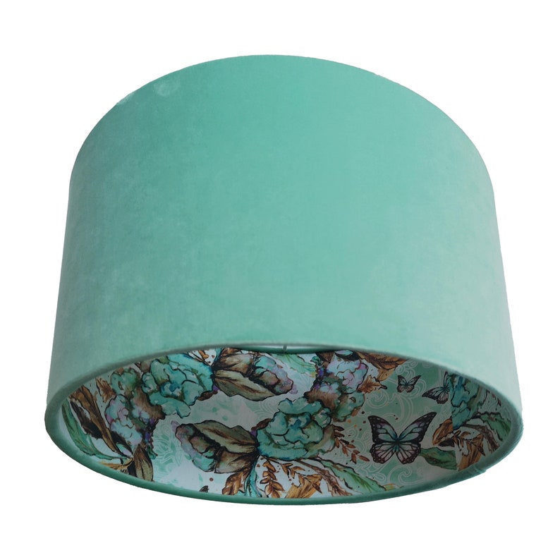 Boho Mint Green Fabric Lampshade with Butterflies and Floral Liner image 2