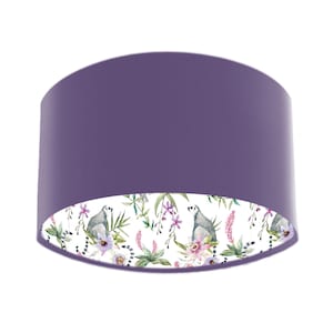 Amethyst Purple Lampshade with Lemur Fabric Lining, Velvet Lampshade, Tropical Lampshade, Drum Lampshade