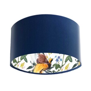 Navy Blue Velvet Lampshade with Tropical Bird Lining