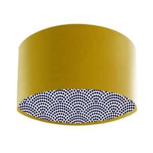 Mustard Yellow Velvet Lampshade with Japanese Dots Fabric Lining, Lampshades for Floor Lamp, Table Lampshade UK, Velvet Lamp Shade