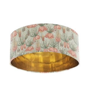 Gold Lined Lamp Shade with Sage Green Floral Velvet, Extra Large Lamp Shade