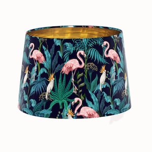 Tapered Lampshade in Flamingo Forest Velvet,  Velvet Lampshade with Gold Lining