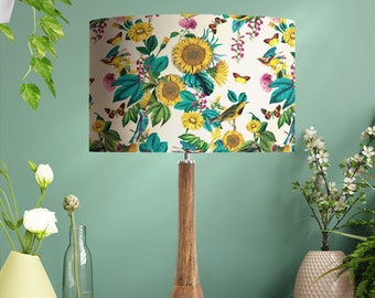 Sunflowers in Cream Lampshade with mirror gold lining