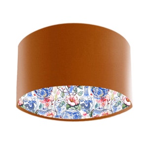 Oriental Terracotta Velvet Lampshade with Inside Oriental Vases Pattern