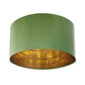 Olive Green Velvet Lamp Shade & Gold Lining