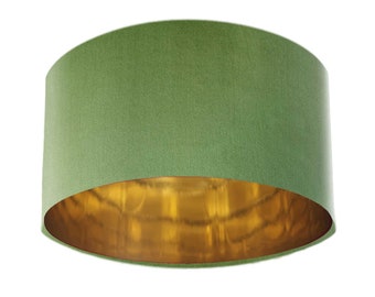 Olive Green Velvet Lamp Shade & Gold Lining