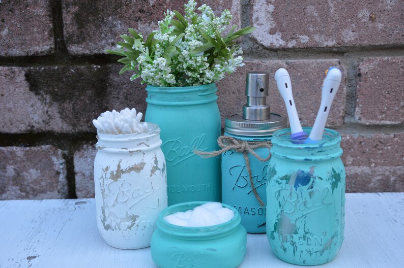 Mason Jar Bathroom Set Farmhouse Bathroom Decor Mason Jar Etsy