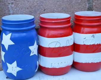 4th of July Decor- American Flag Mason Jar Set